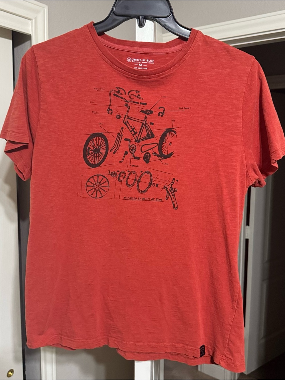 United By Blue Red Short-Sleeve Tee with Black Bike Schematic